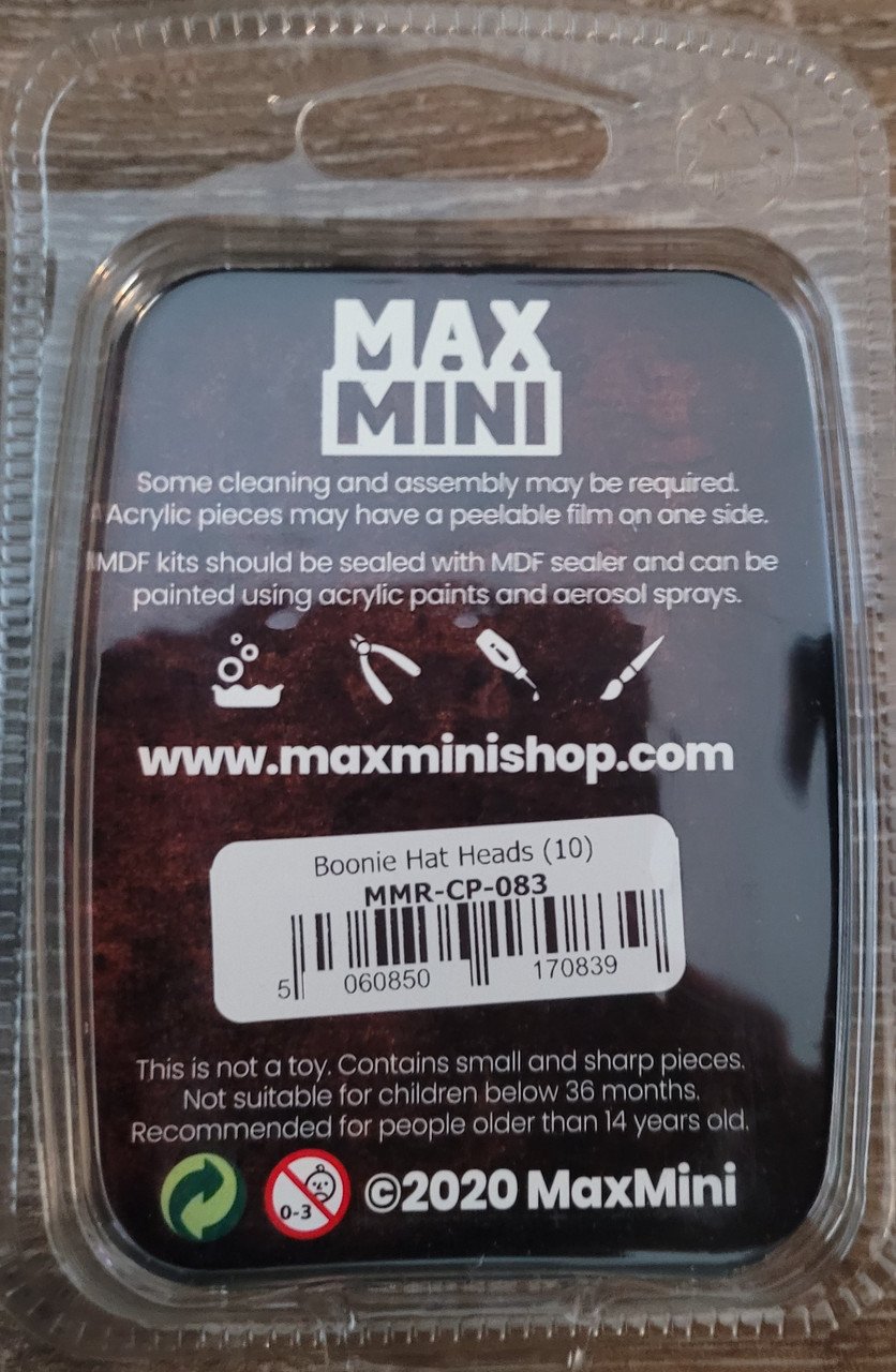 MaxMini: Boonie Hat Heads (10)  Miniatures are supplied unpainted and assembly may be required.
