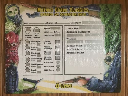 Mutant Crawl Classics RPG: 0-Level Scratch Off Character Sheets (*See Per Order Flat Rate Shipping)