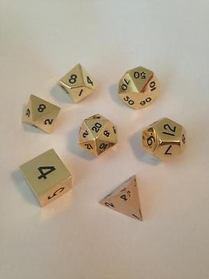 Metallic Dice: Gold Color Solid Metal Polyhedral 7-Die Set (*See Per Order Flat Rate Shipping)
