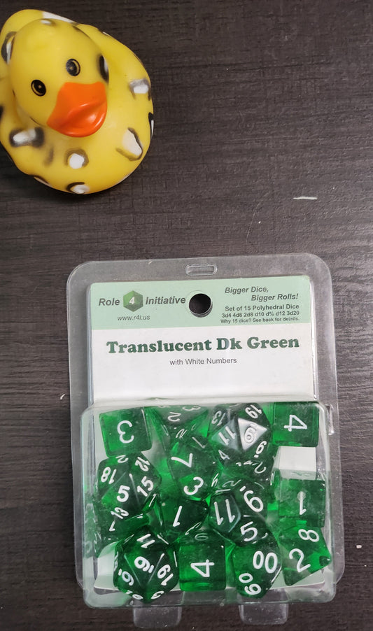 Roll 4 initiative: Dice set of 15 Translucent Dark Green (*See Per Order Flat Rate Shipping)