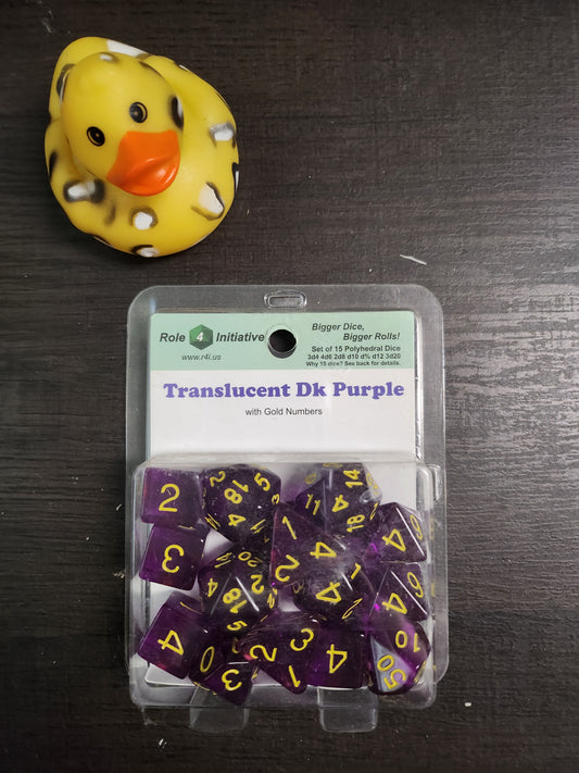 Roll 4 initiative: Dice set of 15 Translucent Dark Purple (*See Per Order Flat Rate Shipping)