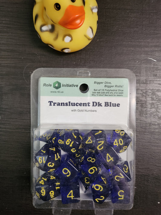 Roll 4 initiative: Dice set of 15 Translucent Dark Blue (*See Per Order Flat Rate Shipping)