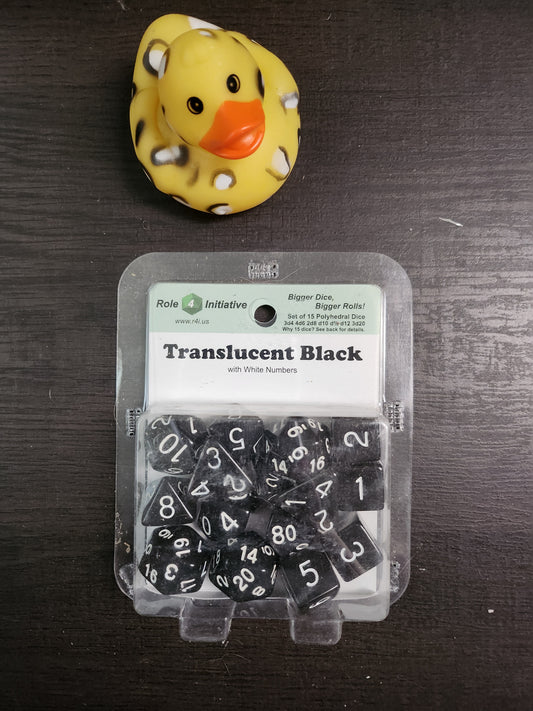 Roll 4 initiative: Dice set of 15 Translucent Black (*See Per Order Flat Rate Shipping)