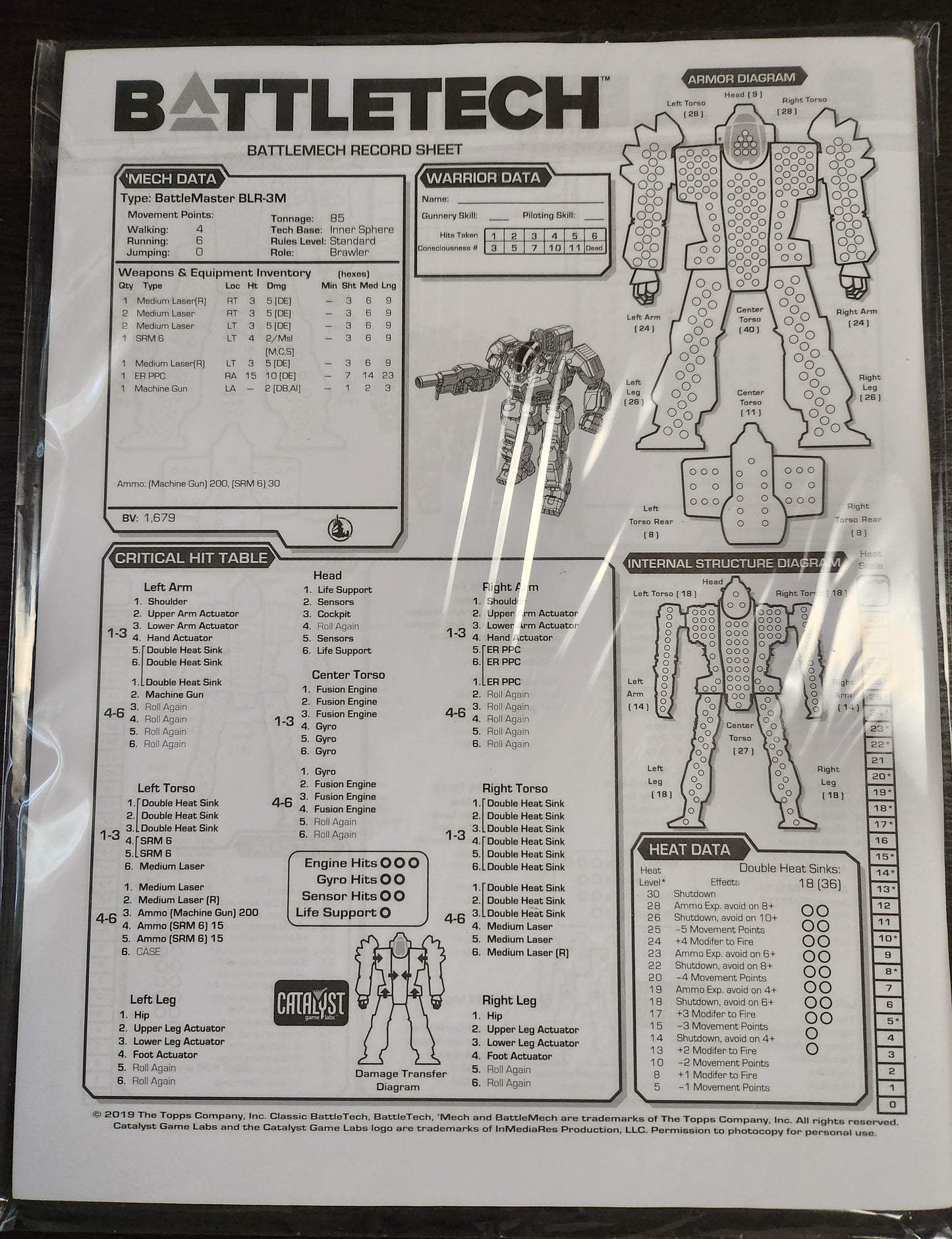 Battletech Rein Record Sheet Book #1 fallout (*See Per Order Flat Rate Shipping)