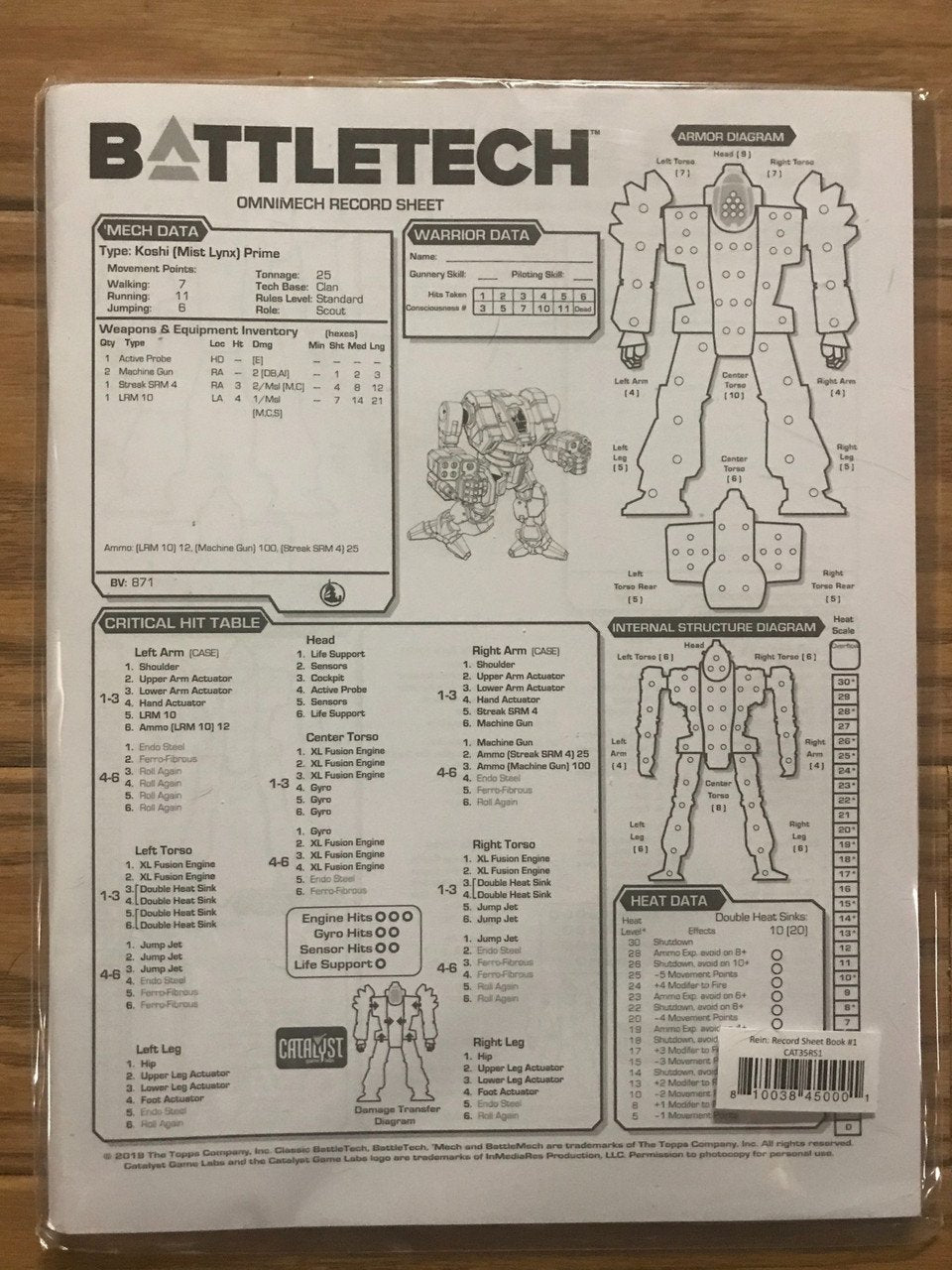 Battletech Record Sheets (*See Per Order Flat Rate Shipping)