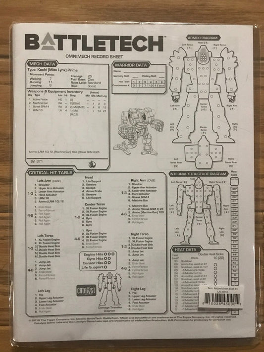 Battletech Record Sheets (*See Per Order Flat Rate Shipping)