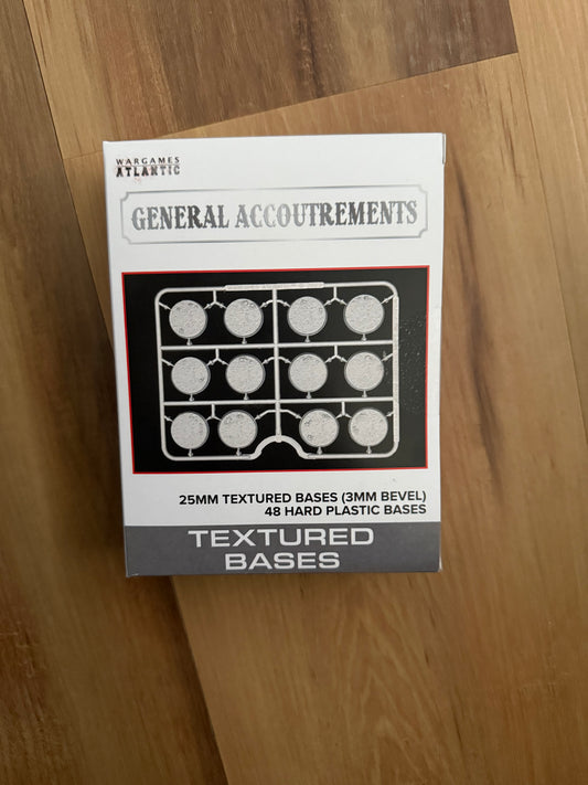 Wargames Atlantic 25mm Texxtured Bases (3mm Bevel) (*See Per Order Flat Rate Shipping)