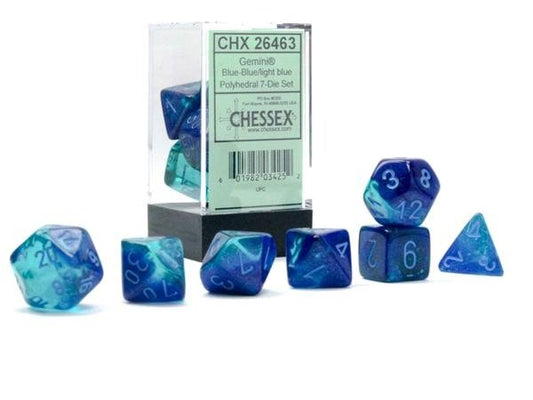 Chessex Dice Gemini Blue - Blue/ light blue poly 7 Dice Set (*See Per Order Flat Rate Shipping)