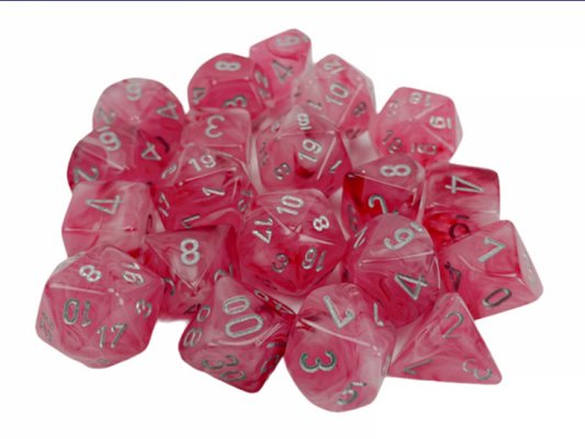 Chessen Dice bag of 20 Pink Glow w/Sliver (*See Per Order Flat Rate Shipping)